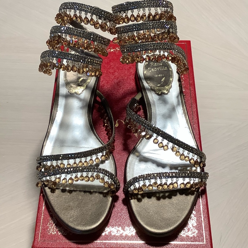 René Coavilla crystal~embellished satin sandals